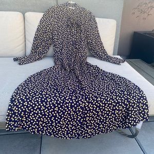 Zara Maxi Long-Sleeve Patterned Dress w/ Neck Tie